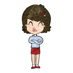 cartoon happy woman with folded arms N15