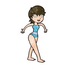 cartoon happy woman in swimming costume N9