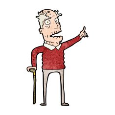 cartoon old man with walking stick N8
