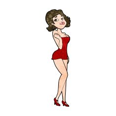 cartoon attractive woman in short dress N9