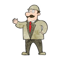 cartoon sensible business man in bowler hat N8