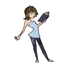 cartoon woman reading book N9