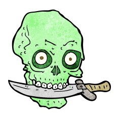 cartoon pirate skull with knife in teeth N8