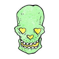 cartoon skull with love heart eyes N4