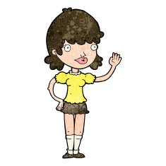 cartoon waving woman N111