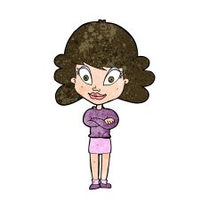 cartoon happy woman with folded arms N16