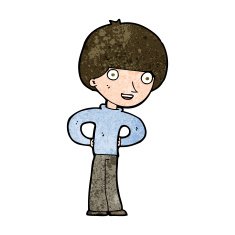 cartoon happy boy with hands on hips N8