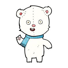 cartoon waving polar bear cub with scarf N2