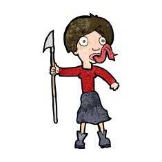 cartoon woman with spear sticking out tongue N7