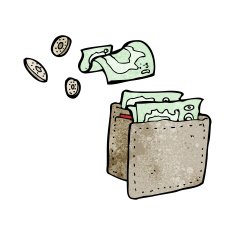 cartoon wallet spilling money N10