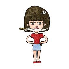 cartoon woman with knife between teeth N33