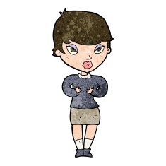 cartoon woman gesturing at self N24