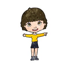 cartoon happy woman pointing N56