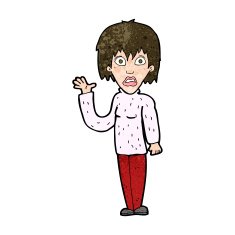 cartoon shocked woman waving hand N9