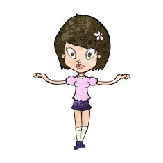 cartoon woman making balancing gesture N9