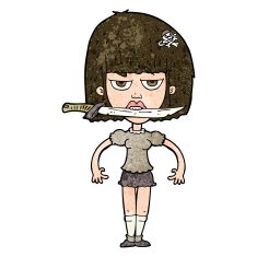 cartoon woman with knife between teeth N34