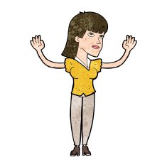 cartoon woman throwing hands in air N8