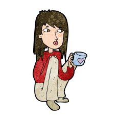 cartoon woman sitting with cup of coffee N9