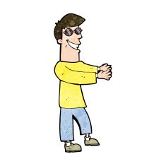 cartoon grinning man wearing glasses N9