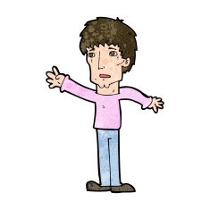 cartoon worried man reaching out N15