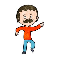 cartoon man with mustache pointing N25