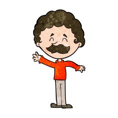 cartoon man with mustache waving N25