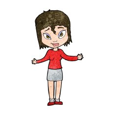 cartoon woman shrugging shoulders N414