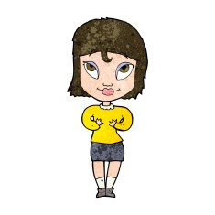 cartoon woman gesturing at self N25