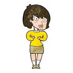 cartoon woman making Who Me? gesture N40