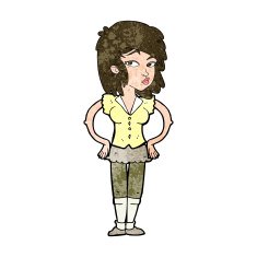 cartoon pretty woman with hands on hips N18