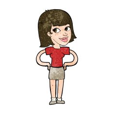 cartoon happy woman with hands on hips N16