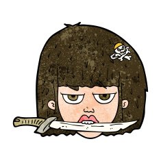 cartoon woman holding knife between teeth N9