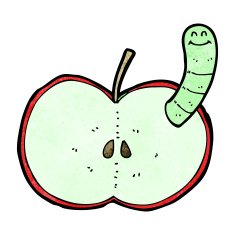 Cartoon Apple With Worm N56
