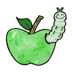 cartoon apple with bug N25