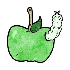 cartoon apple with bug N26