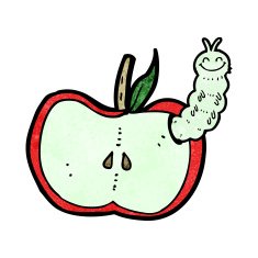 cartoon apple with bug N27