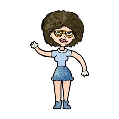 cartoon waving woman wearing spectacles N9
