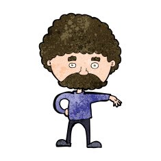 cartoon man with mustache making camp gesture N9