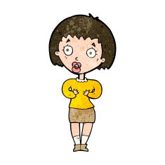 cartoon woman making Who Me? gesture N41