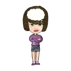 cartoon woman with folded arms imagining N9