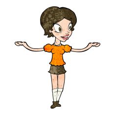 cartoon woman with arms spread wide N9