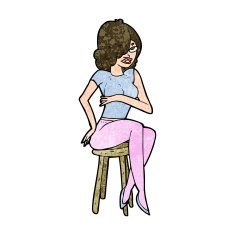 cartoon woman sitting on bar stool N17