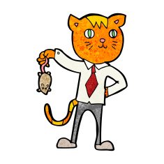 cartoon business cat with dead mouse N9