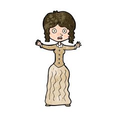 cartoon worried victorian woman N9