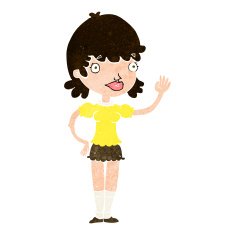cartoon waving woman N121