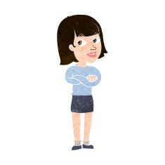 cartoon happy woman looking over N9
