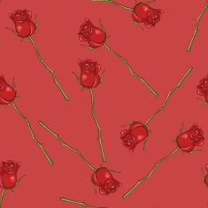 Vector Seamless Pattern of Roses on Red Background