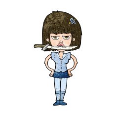 cartoon woman with knife between teeth N36