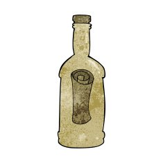 cartoon letter in a bottle N25