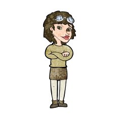 cartoon woman with crossed arms and safety goggles N8
